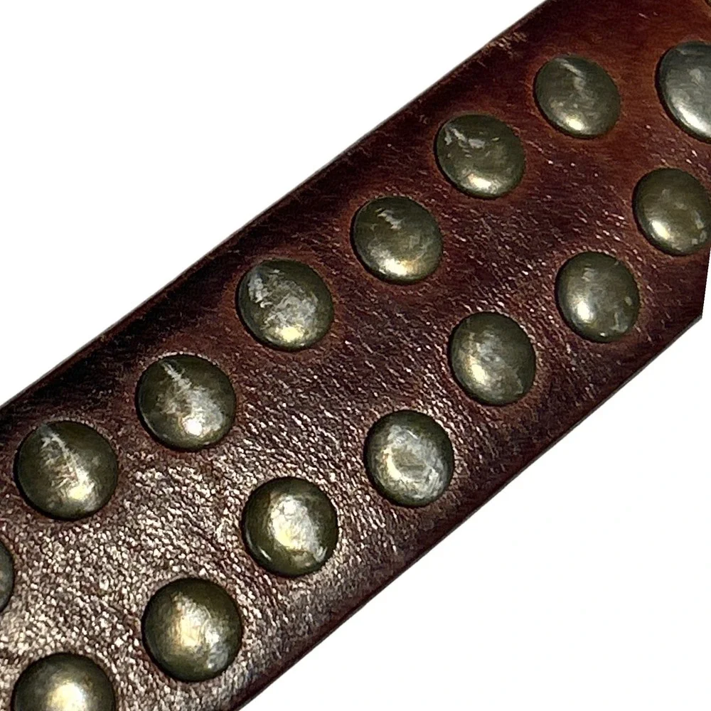 Gap Brown Genuine Leather Studded Belt Double Row Metal Studs Size M (28